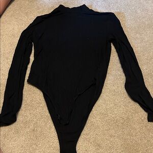 Black Long Sleeve Ribbed Bodysuit